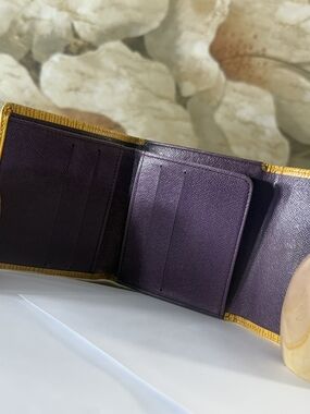 Louis Vuitton Epi Yellow Trifold Wallet with Purple Interior